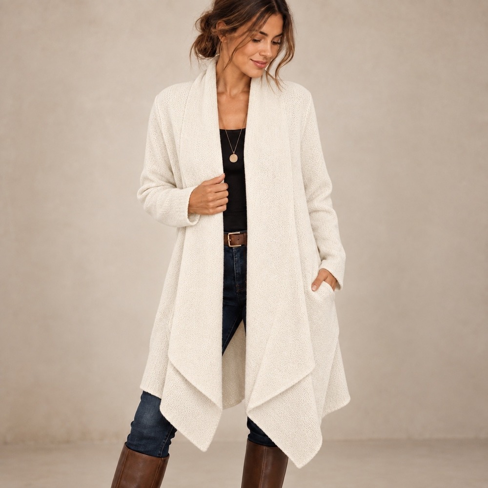 New Peruvian Baby Alpaca Longline Cardigan Cream Waterfall Duster Luxury soft